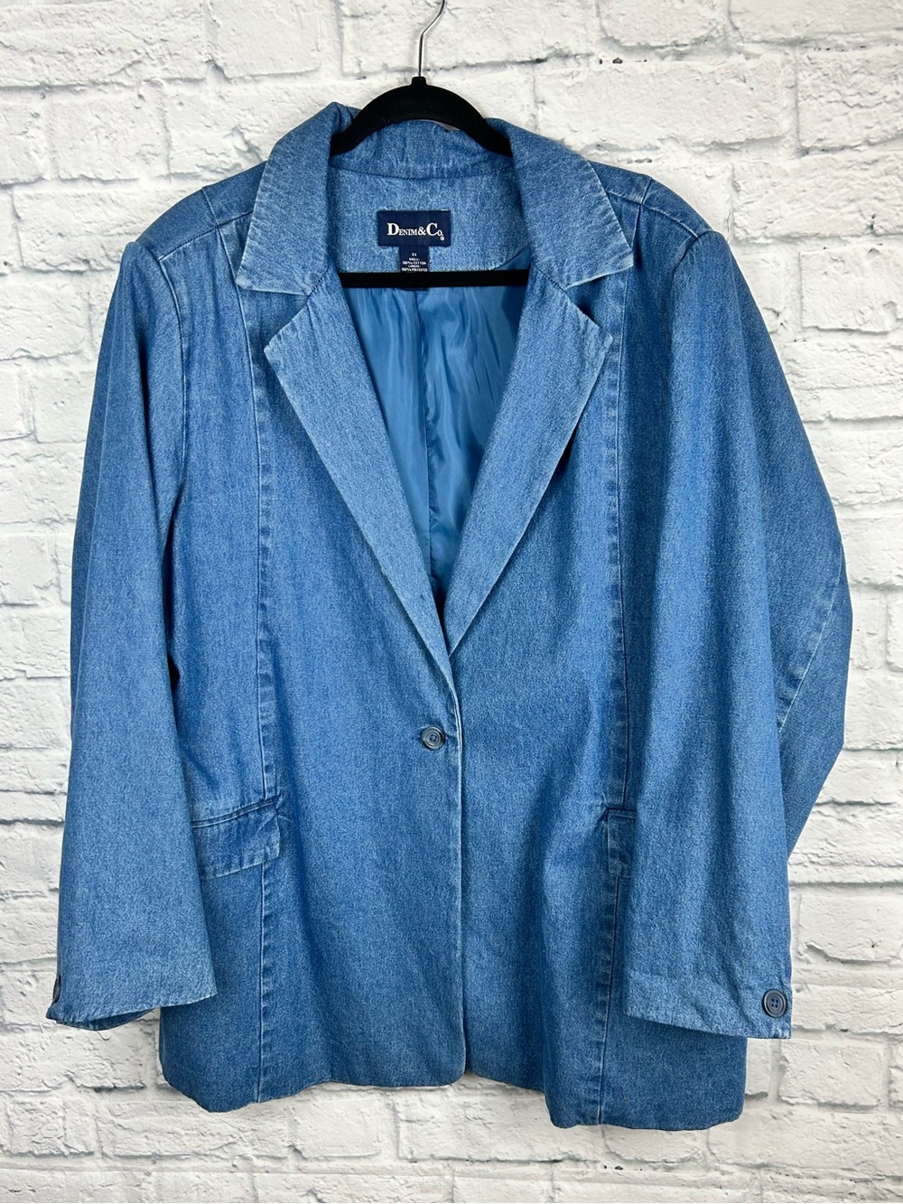 Denim & Co Blue Denim Blazer Jacket Women’s 2X Cotton Lined Single Button
